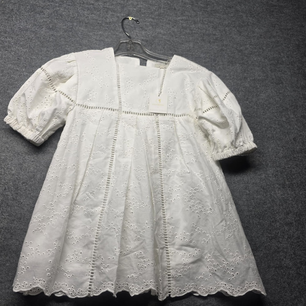 Jonathan Simkhai Girls 4Y White Eyelet Embroidered Puff Sleeve Dress